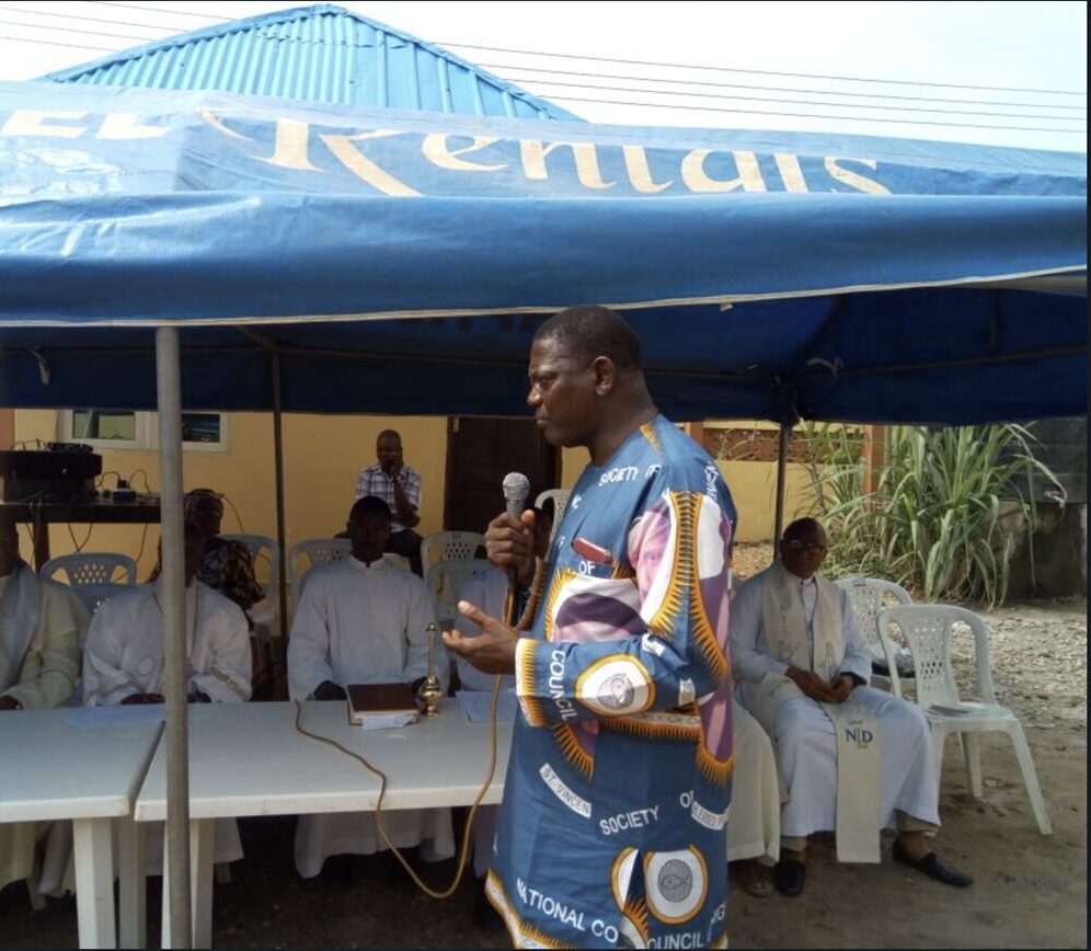 The President of Ilorin Central Council and Chairman of the Catholic Relief Centre making his opening speech during the commissioning of the Skill acquisition Centre.